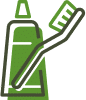 Toothbrush and toothpaste on a green background, representing Aura Dental Clinic - Family Dentistry Icon.