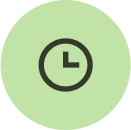 A green circle featuring a clock, representing flexible financing at Aura Dental Clinic.