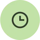 A green circle featuring a clock, representing flexible financing at Aura Dental Clinic.