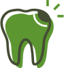 Tooth illuminated against a green background, representing restorative services at Aura Dental Clinic.