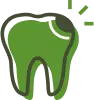 Tooth illuminated against a green background, representing restorative services at Aura Dental Clinic.