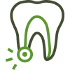 Tooth with a green light, representing root canals at Aura Dental Clinic.