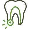 Tooth with a green light, representing root canals at Aura Dental Clinic.