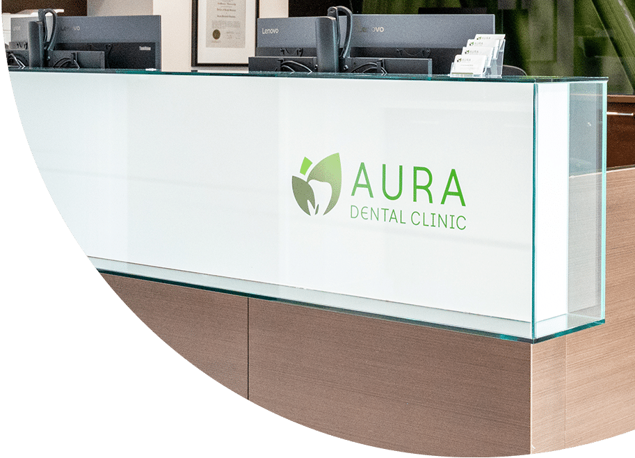 Aura Dental Clinic logo featuring a modern design, representing the clinic's front and dental services.