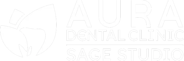 Logo for Aura Dental Clinic and Sage Studio, featuring a stylized tooth design.