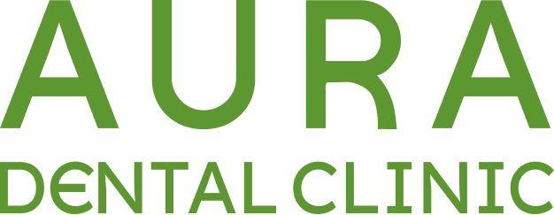Logo of "Aura Dental Clinic" in green text.